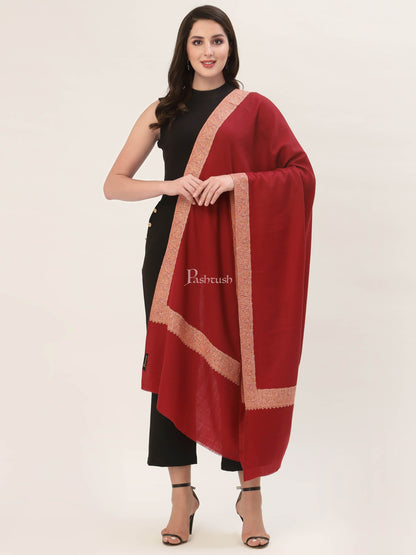 Pashtush India Gift Pack Pashtush His And Her Gift Set Of Fine Wool Daur Embroidery Shawl With Wooden Chester Box, Taupe and Red