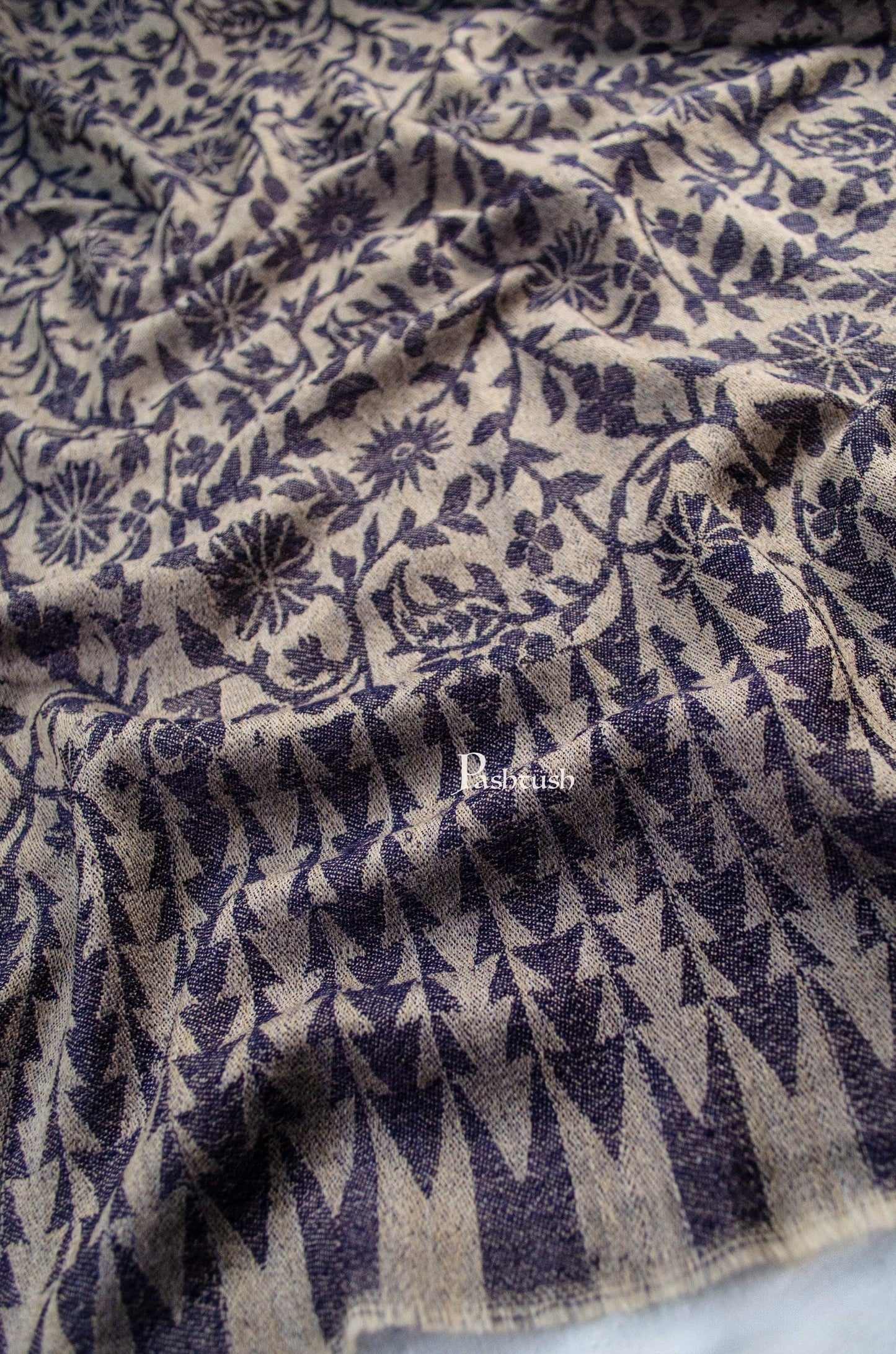 Pashtush India Gift Pack Pashtush His And Her Gift Set Of Fine Wool Floral Design Self Stoles With Premium Gift Box Packaging, Navy Blue and Powder Pink
