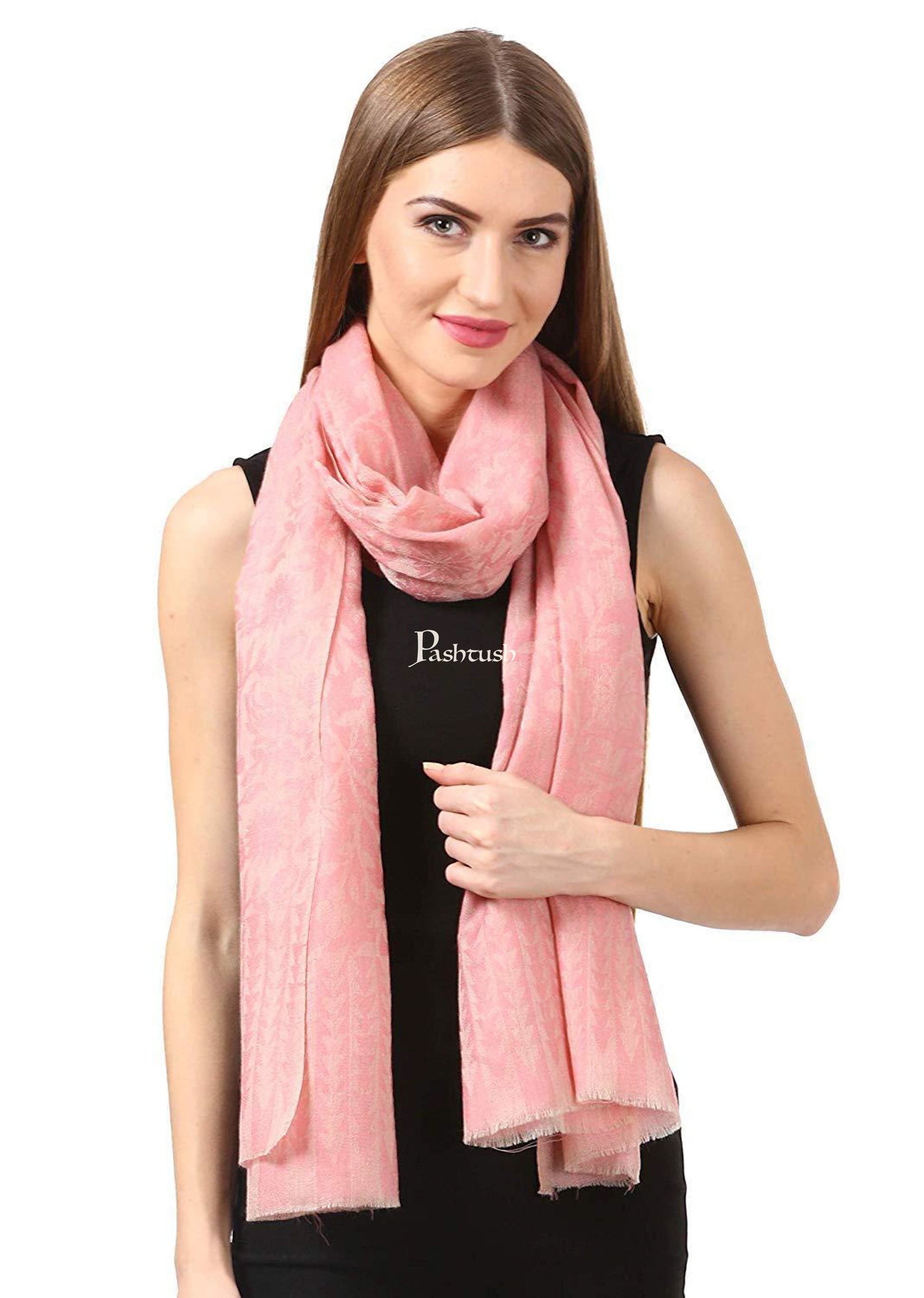Pashtush India Gift Pack Pashtush His And Her Gift Set Of Fine Wool Floral Design Self Stoles With Premium Gift Box Packaging, Navy Blue and Powder Pink
