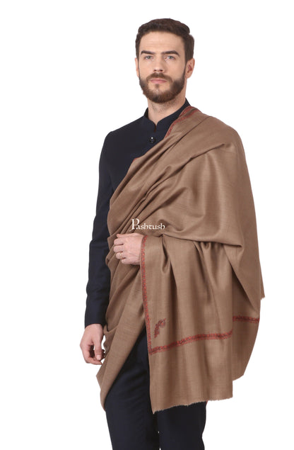 Pashtush India Gift Pack Pashtush His And Her Gift Set Of Fine Wool Hand Embroidery Shawls With Wooden Chester Box, Beige and Multicolour