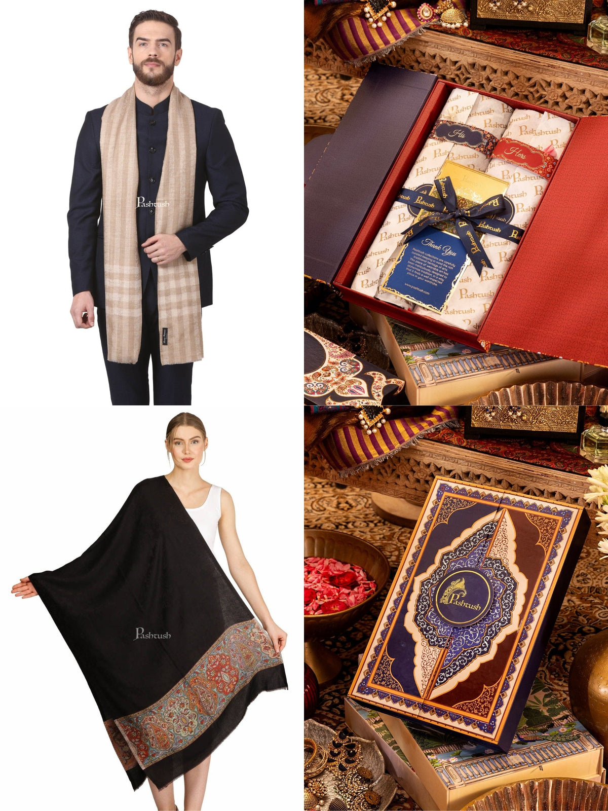 Pashtush India Gift Pack Pashtush His And Her Gift Set of Fine Wool Mens Stole and Womens Bamboo Stole