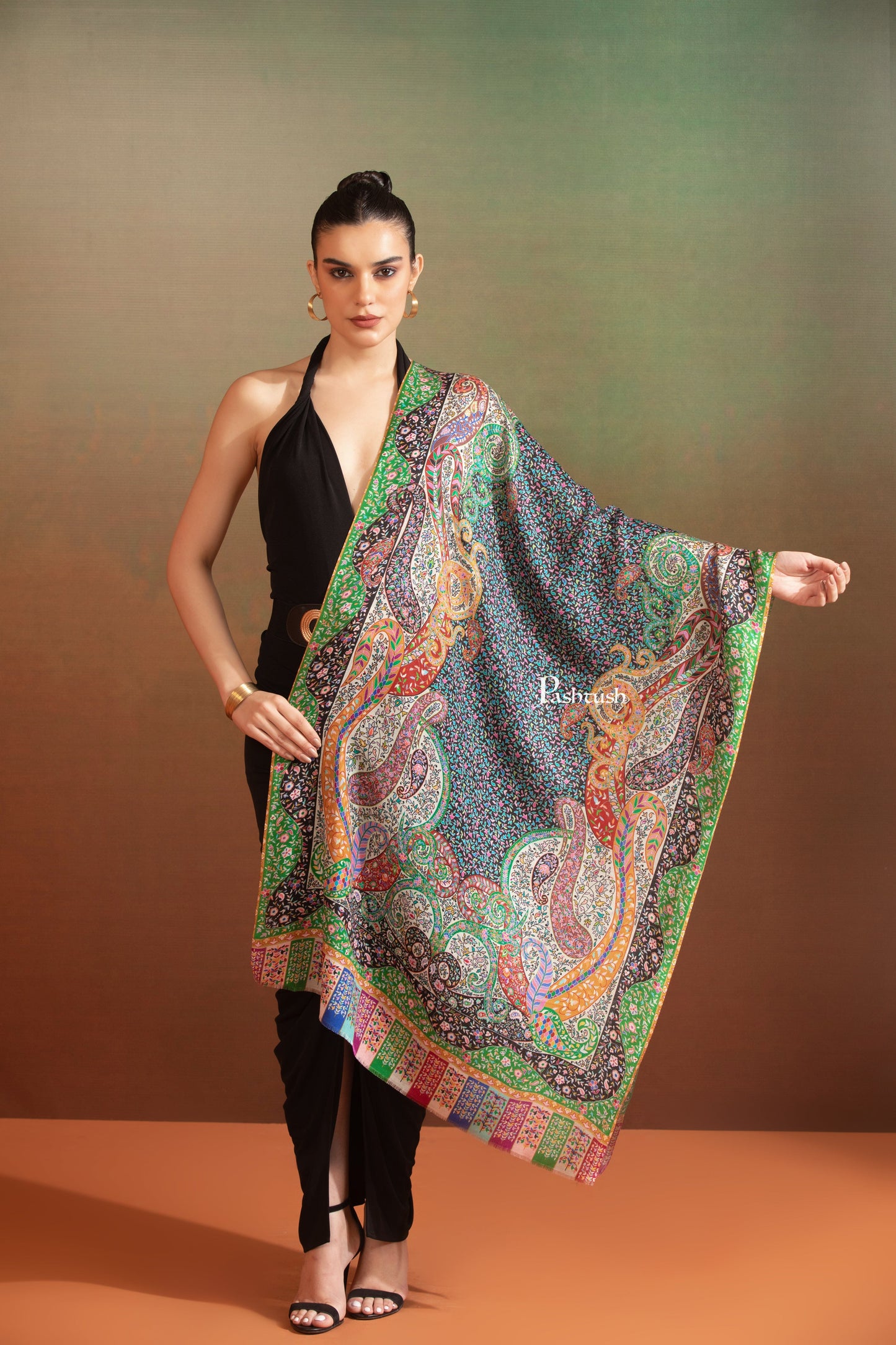 Pashtush India Gift Pack Pashtush His And Her Gift Set Of Fine Wool Self Stole and Bamboo Stole With Premium Gift Box Packaging, Purple and Multicolour