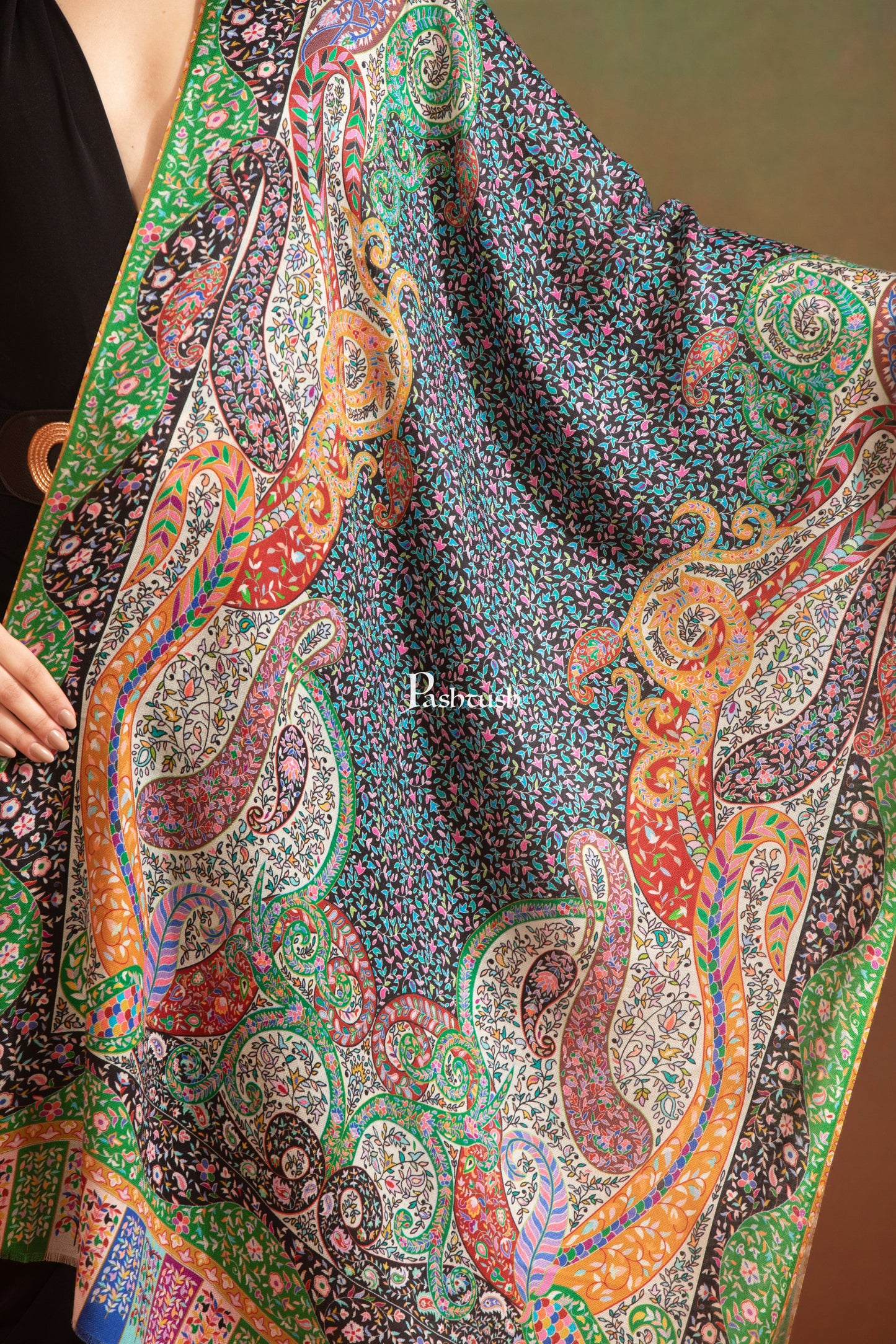 Pashtush India Gift Pack Pashtush His And Her Gift Set Of Fine Wool Self Stole and Bamboo Stole With Premium Gift Box Packaging, Purple and Multicolour