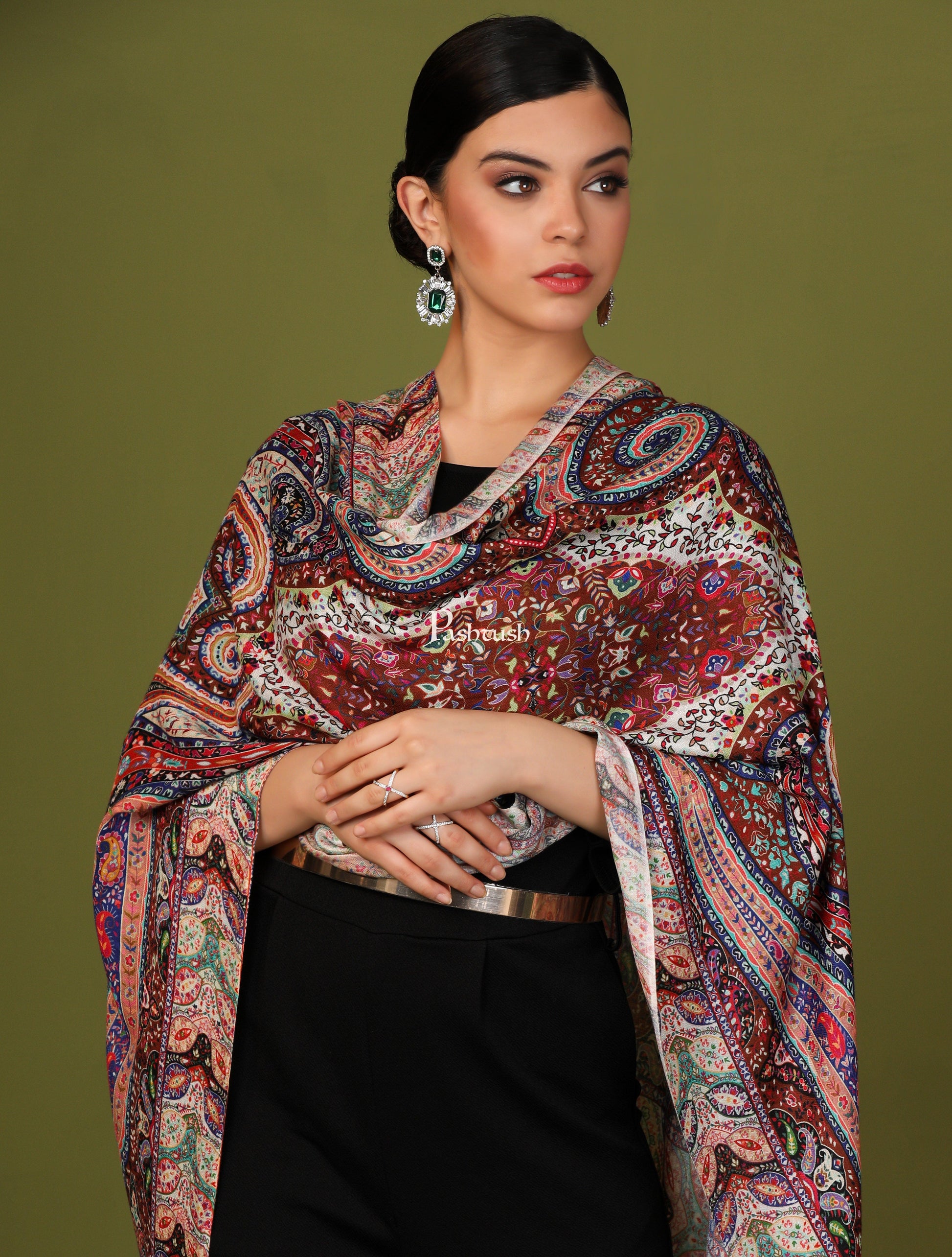 Pashtush India Gift Pack Pashtush His And Her Gift Set Of Fine Wool Self Stole and Bamboo Stole With Premium Gift Box Packaging, Violet and Multicolour