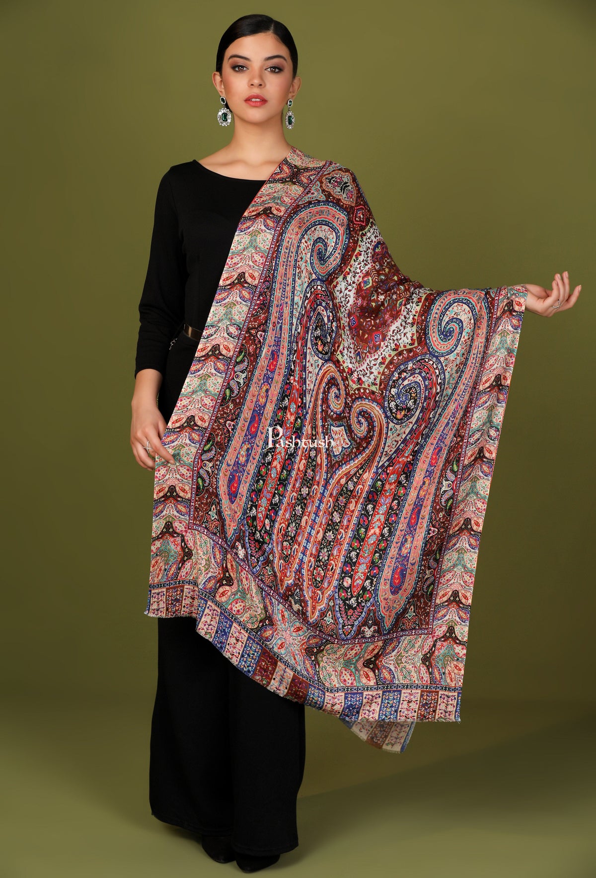 Pashtush India Gift Pack Pashtush His And Her Gift Set Of Fine Wool Self Stole and Bamboo Stole With Premium Gift Box Packaging, Violet and Multicolour