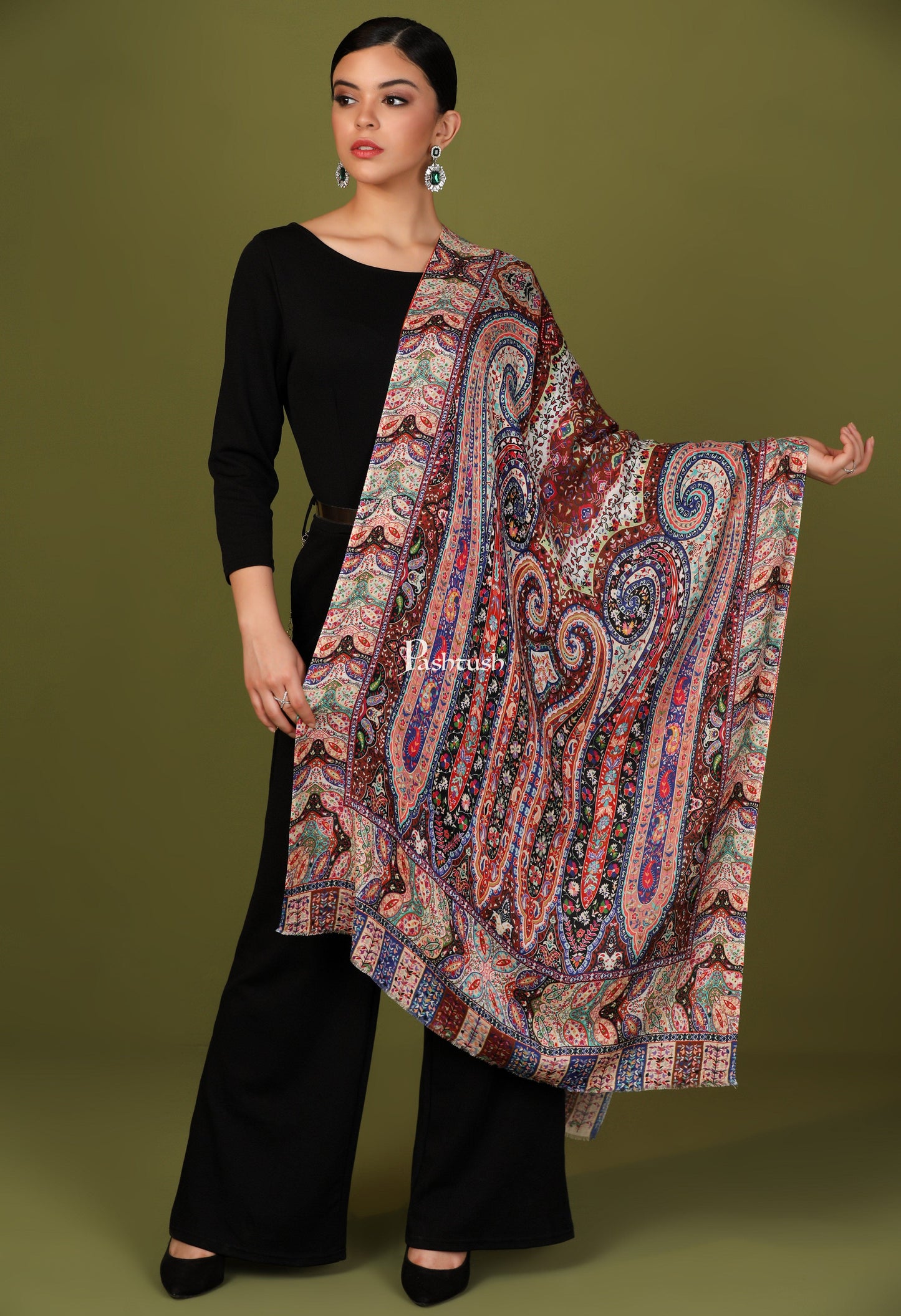 Pashtush India Gift Pack Pashtush His And Her Gift Set Of Fine Wool Self Stole and Bamboo Stole With Premium Gift Box Packaging, Violet and Multicolour