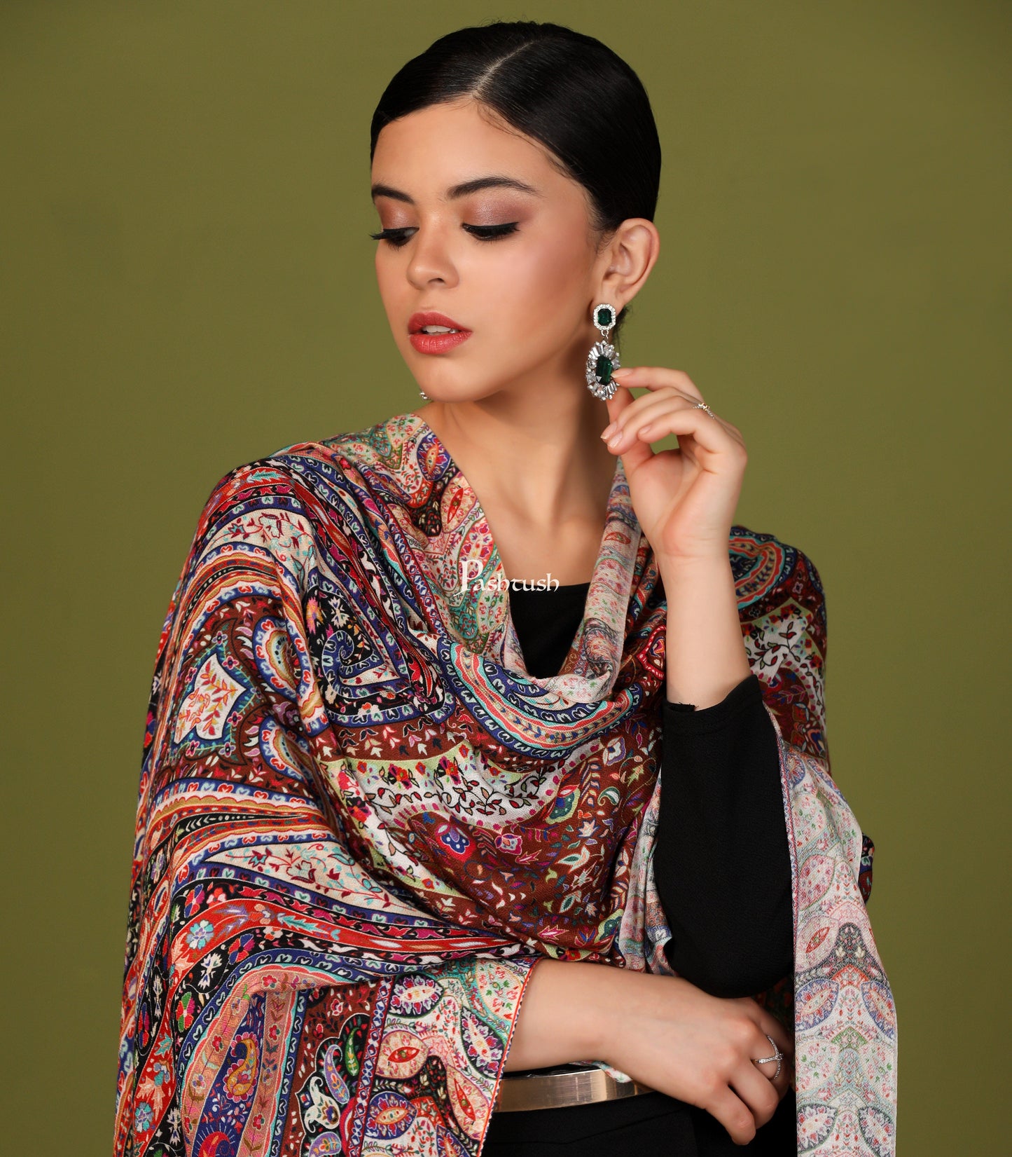 Pashtush India Gift Pack Pashtush His And Her Gift Set Of Fine Wool Self Stole and Bamboo Stole With Premium Gift Box Packaging, Violet and Multicolour