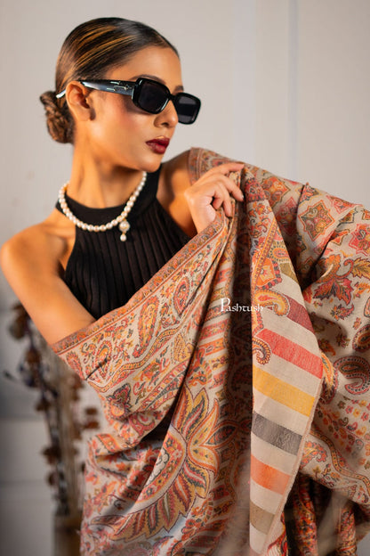 Pashtush India Gift Pack Pashtush His and Her Gift Set of Fine Wool Shawl and Stole, Taupe and Beige, Packaged in Keepsake Wooden Chester Gift Box