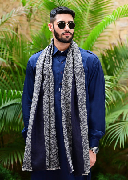 Pashtush India Gift Pack Pashtush His And Her Gift Set Of Fine Wool Stole and Embroidery Shawl With Premium Gift Box Packaging, Navy Blue and Majenta