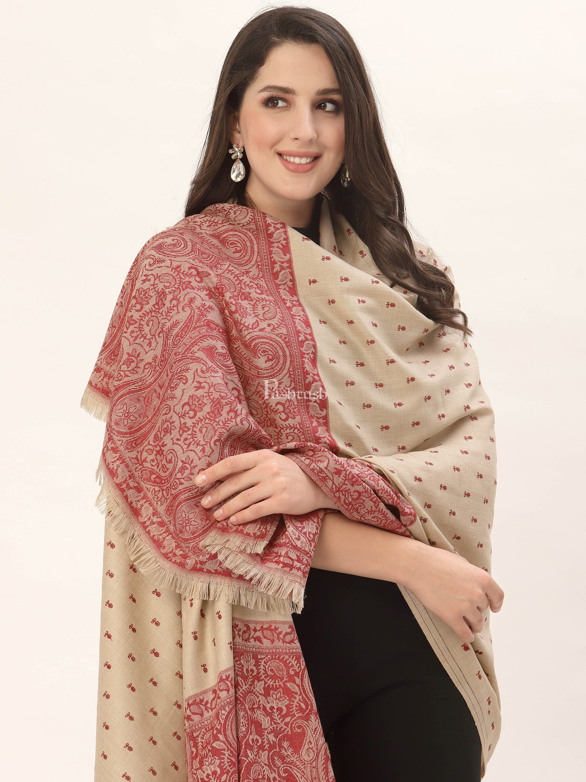 Pashtush India Gift Pack Pashtush His And Her Gift Set Of Fine Wool Stole and Embroidery Shawl With Premium Gift Box Packaging, Rose and Beige
