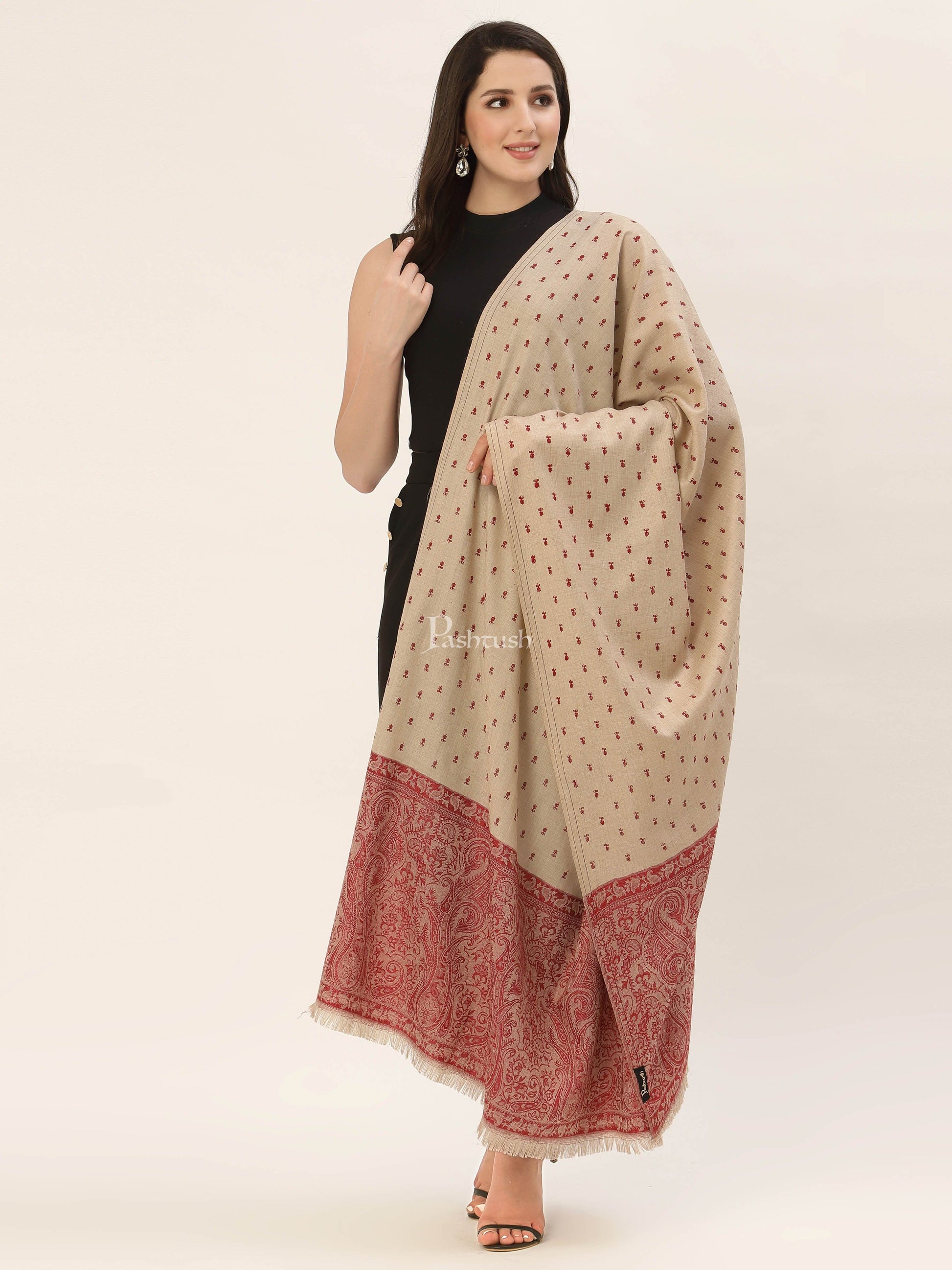Pashtush India Gift Pack Pashtush His And Her Gift Set Of Fine Wool Stole and Embroidery Shawl With Premium Gift Box Packaging, Rose and Beige