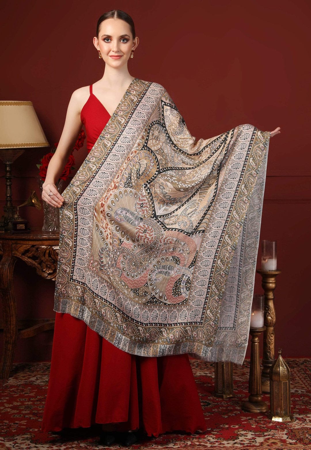 Pashtush India Gift Pack Pashtush His and Her Gift Set of Fine Wool Stole and Womens Bamboo Stole, Multicoloured, Packaged in Keepsake Wooden Chester Gift Box