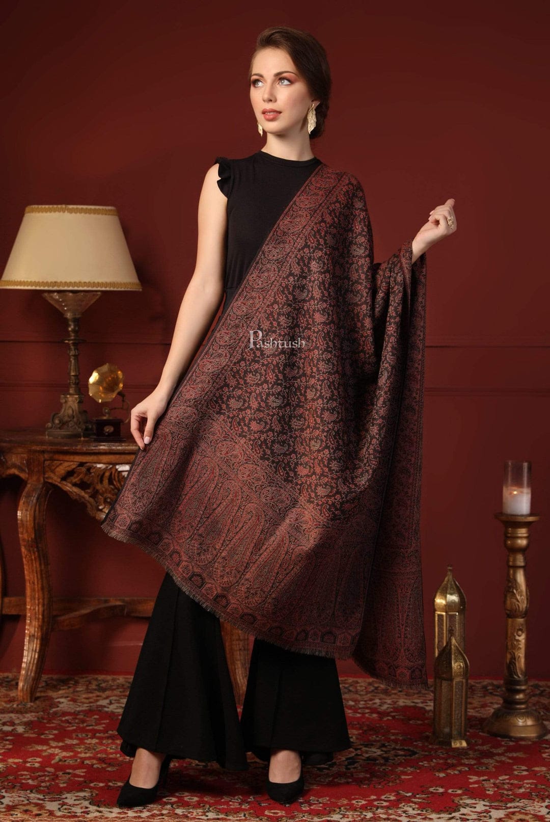 Pashtush India Gift Pack Pashtush His And Her Gift Set of Fine Wool Stoles, Premium Gift Box Packaging, Beige and Black