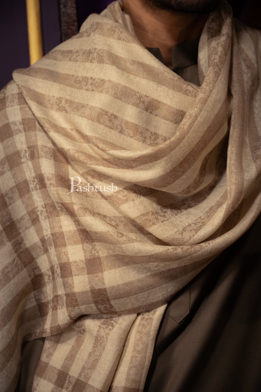Pashtush India Gift Pack Pashtush His And Her Gift Set of Fine Wool Stoles, Premium Gift Box Packaging, Beige and Black