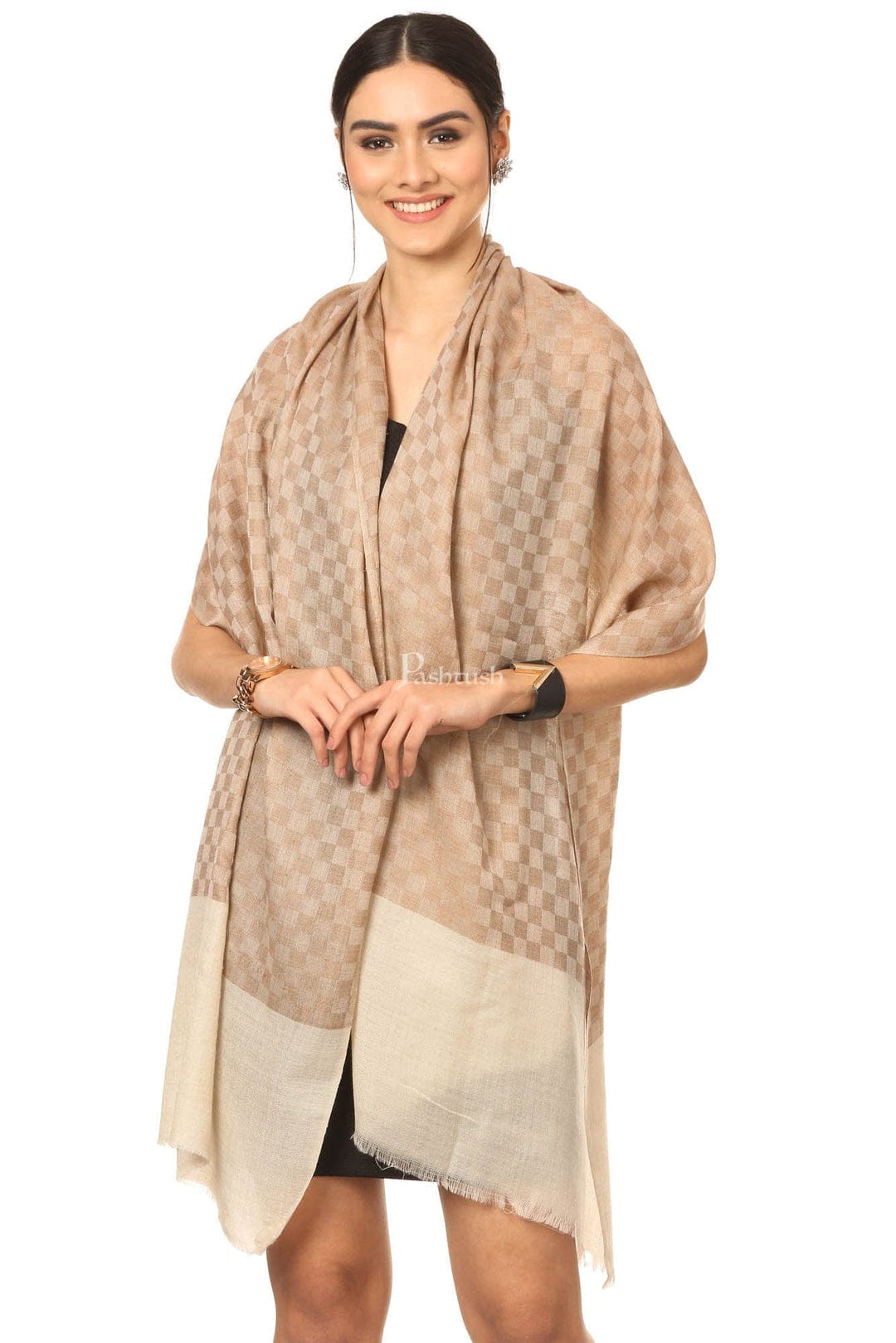 Pashtush India Gift Pack Pashtush His And Her Gift Set of Fine Wool Stoles, Premium Gift Box Packaging, Black and Beige