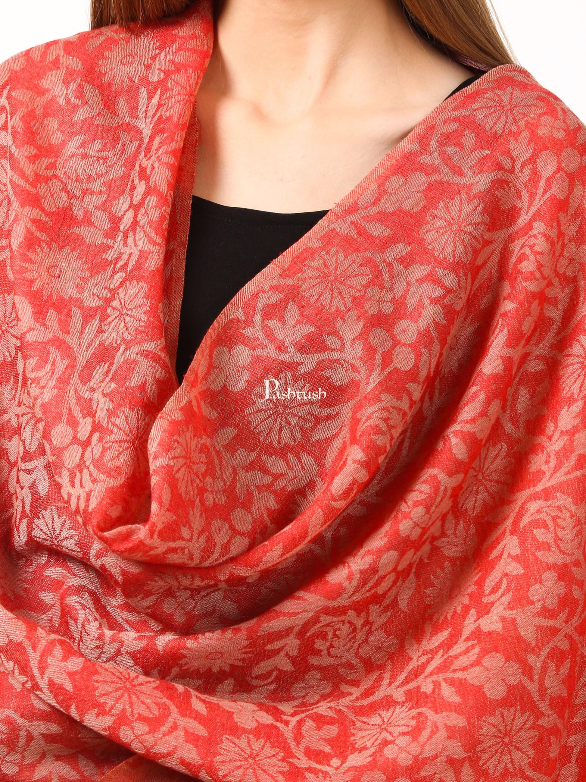 Pashtush India Gift Pack Pashtush His And Her Gift Set Of Floral Design Fine Wool Stoles With Premium Gift Box Packaging, Black and Red