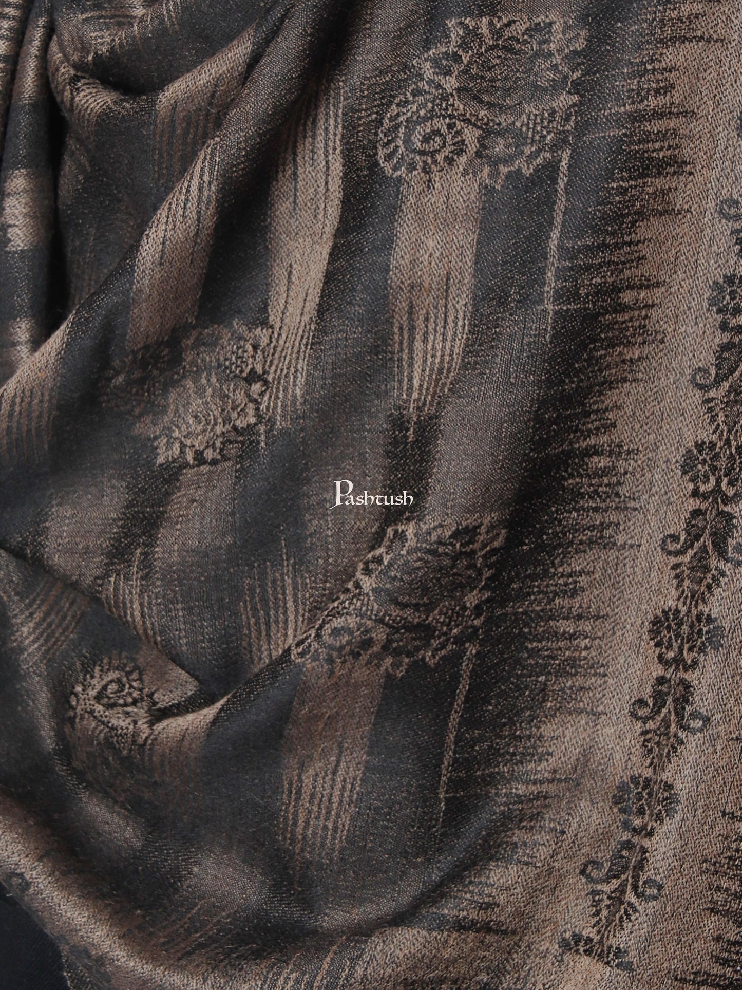 Pashtush India Gift Pack Pashtush His And Her Gift Set Of Ikkat Design Fine Wool Stoles With Premium Gift Box Packaging, Black and Maroon