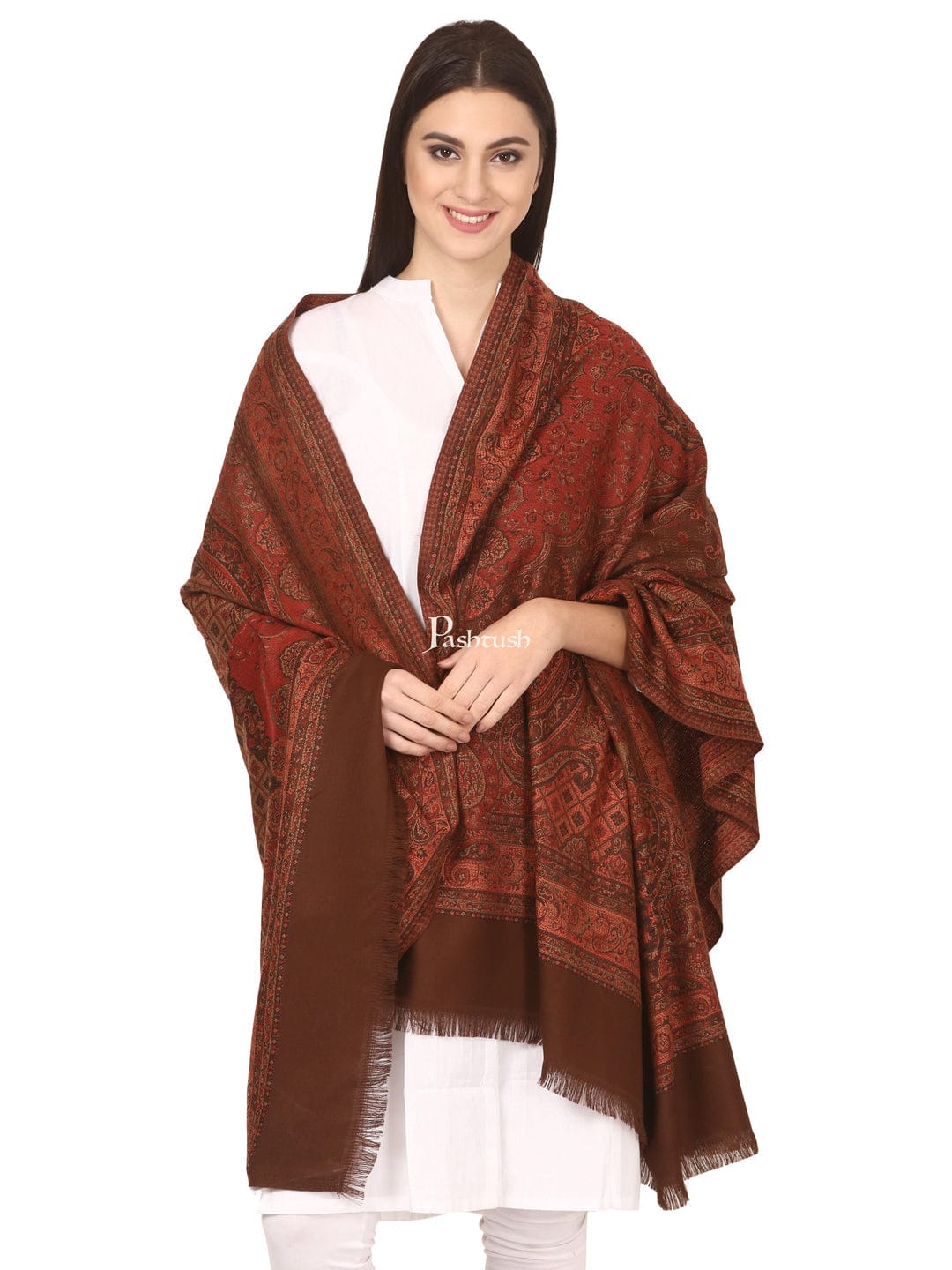 Pashtush India Gift Pack Pashtush His And Her Gift Set of Jamawar Mens Stole and Womens Shawl, Premium Gift Box Packaging, Black and Coffee