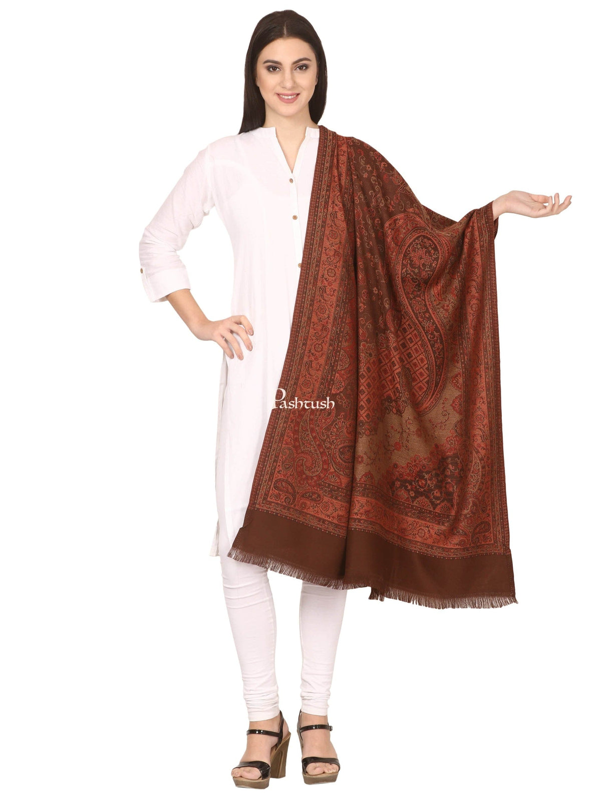 Pashtush India Gift Pack Pashtush His And Her Gift Set of Jamawar Mens Stole and Womens Shawl, Premium Gift Box Packaging, Black and Coffee