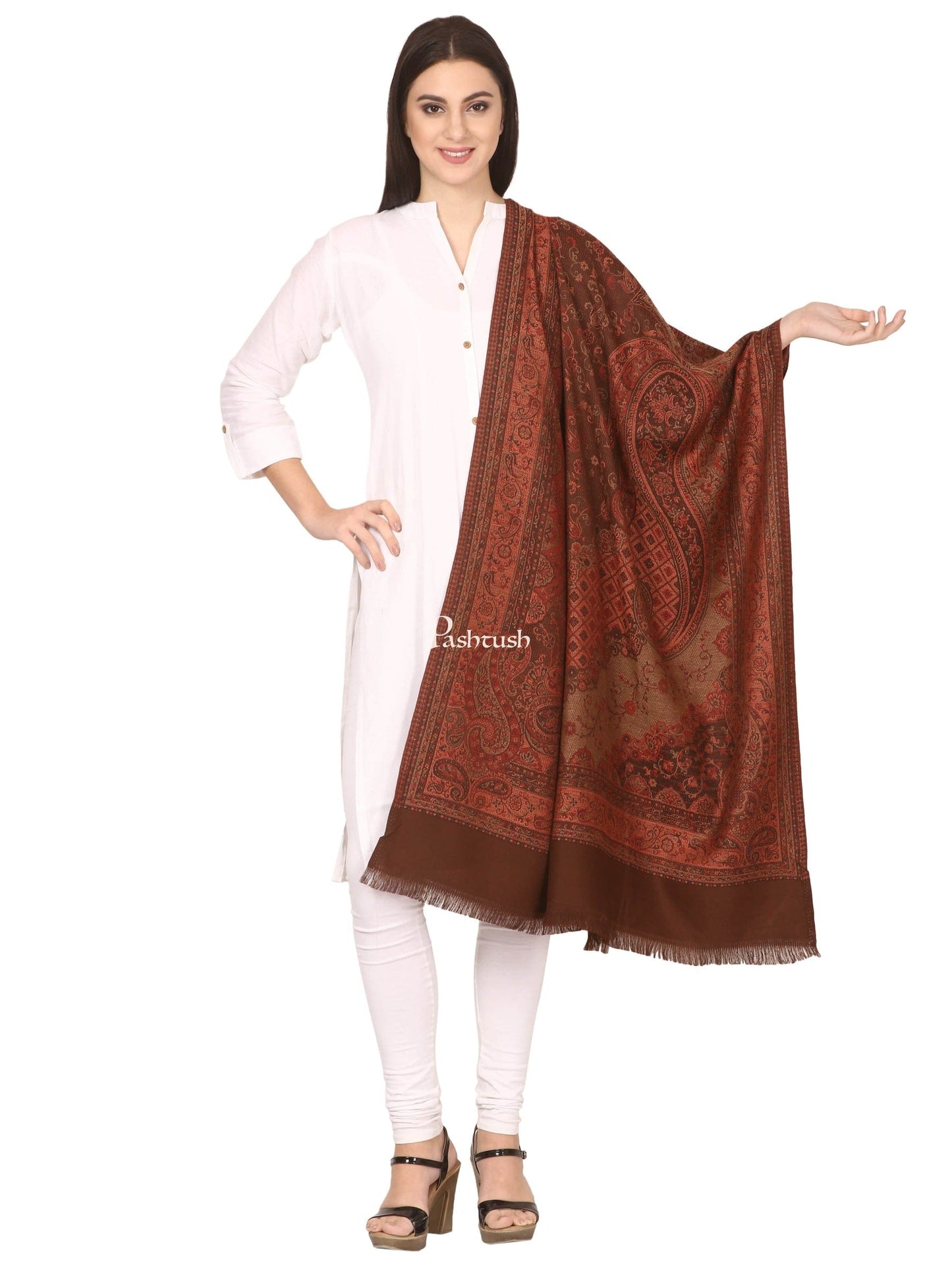 Pashtush India Gift Pack Pashtush His And Her Gift Set of Jamawar Mens Stole and Womens Shawl, Premium Gift Box Packaging, Black and Coffee