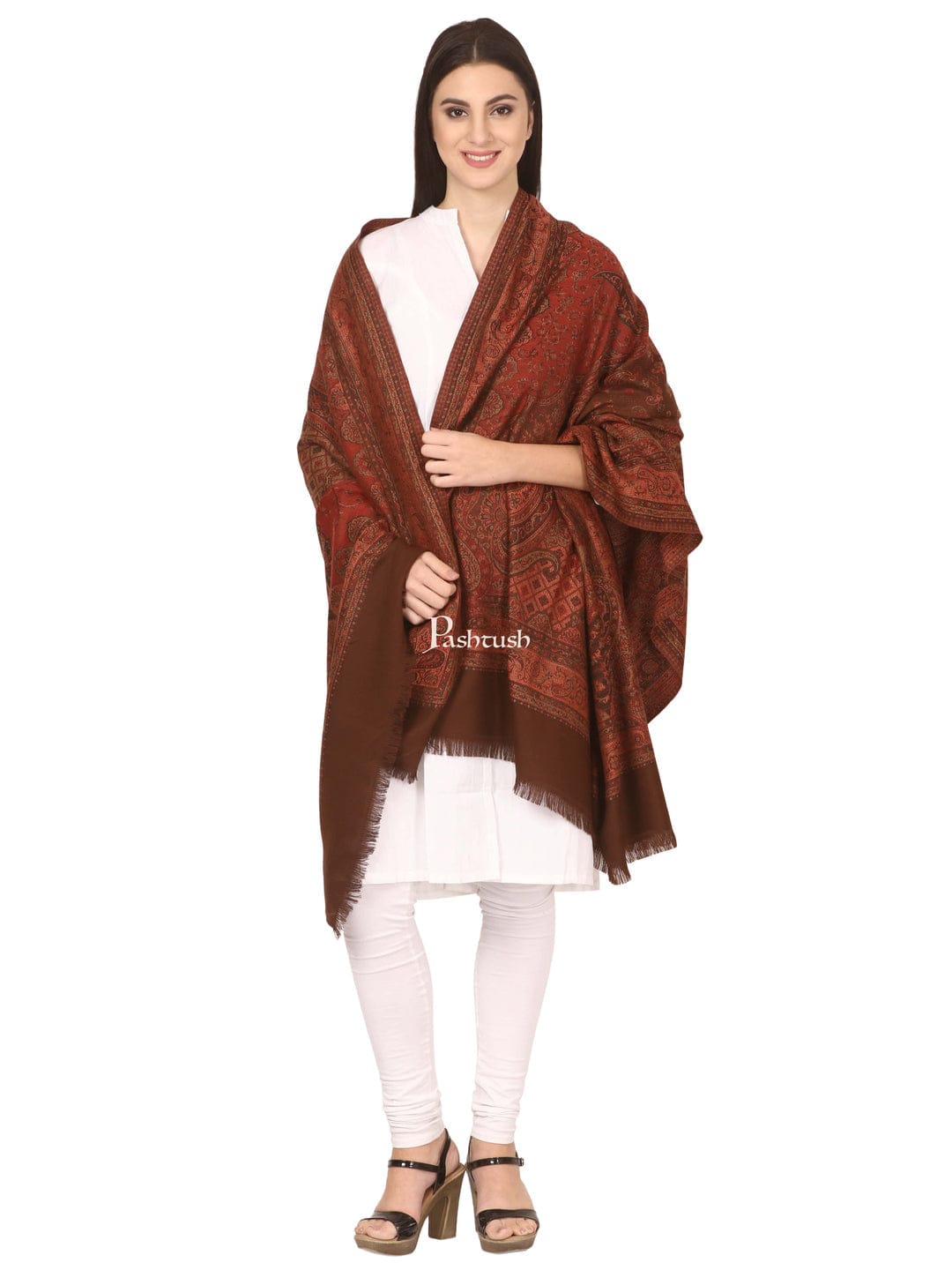 Pashtush India Gift Pack Pashtush His And Her Gift Set of Jamawar Mens Stole and Womens Shawl, Premium Gift Box Packaging, Black and Coffee