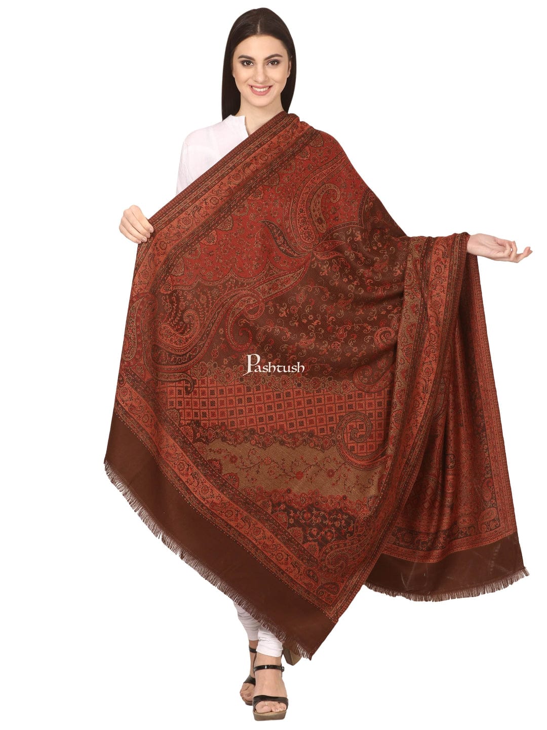 Pashtush India Gift Pack Pashtush His And Her Gift Set of Jamawar Mens Stole and Womens Shawl, Premium Gift Box Packaging, Black and Coffee