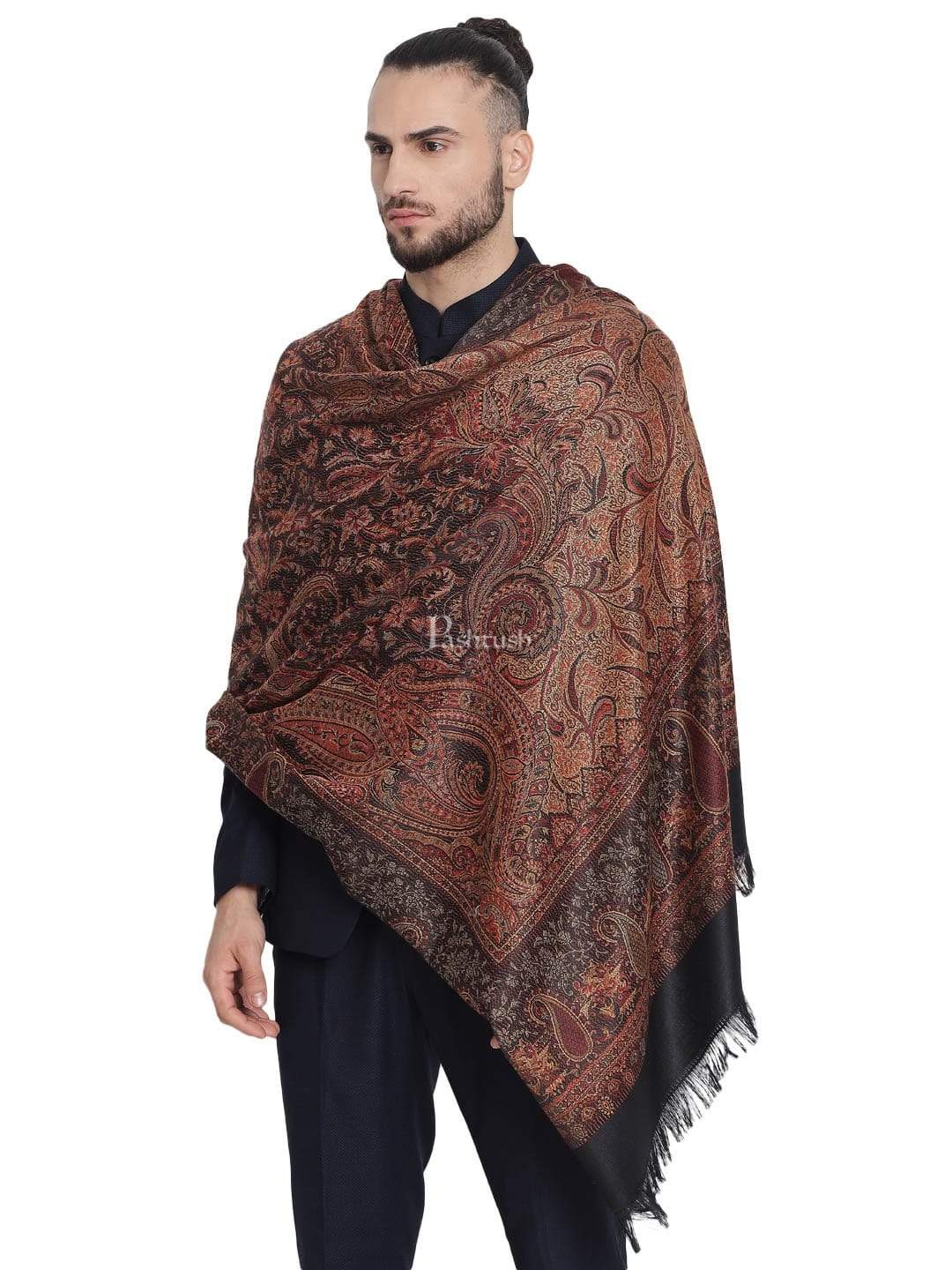 Pashtush India Gift Pack Pashtush His And Her Gift Set of Jamawar Mens Stole and Womens Shawl, Premium Gift Box Packaging, Black and Coffee