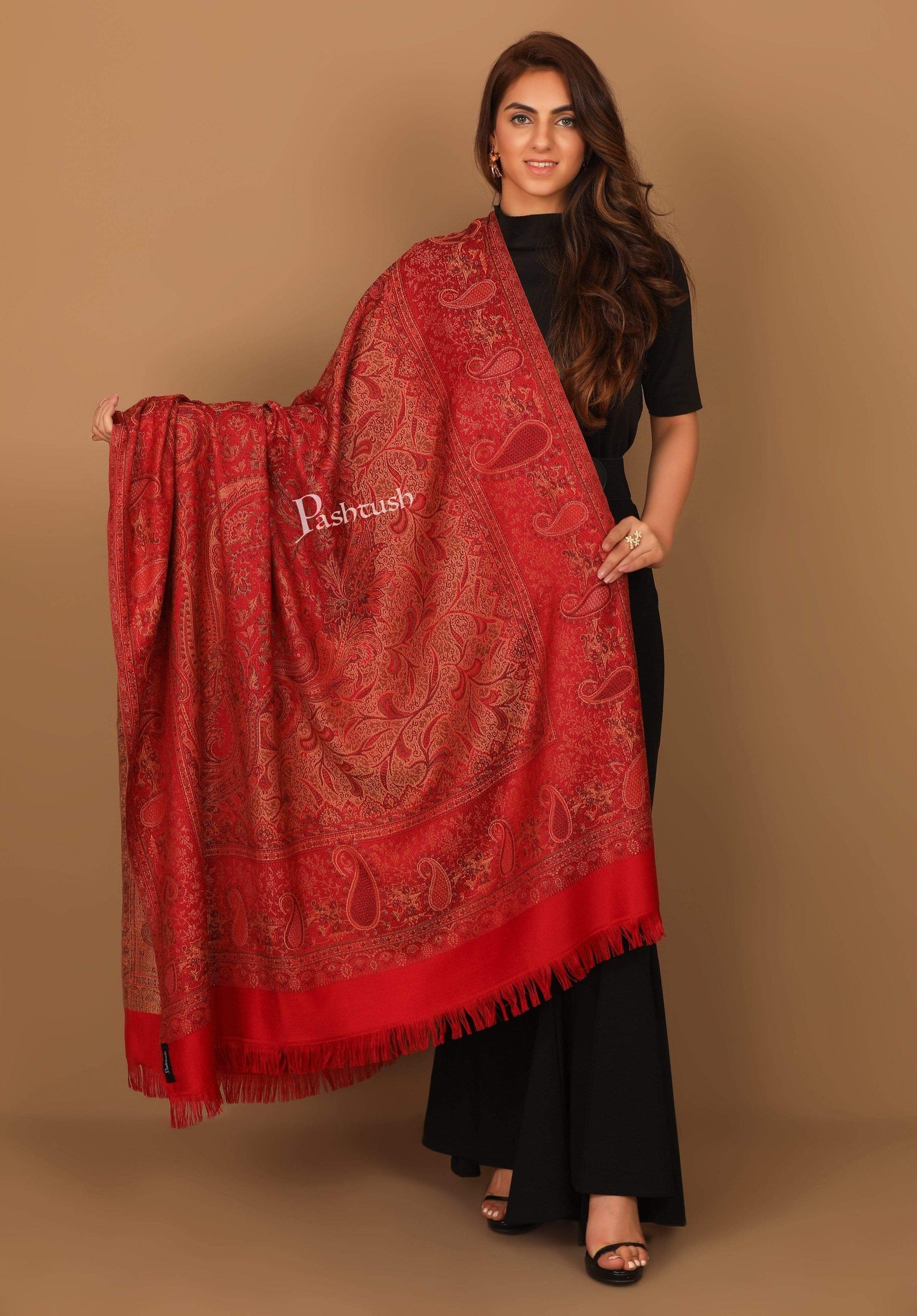 Pashtush India Gift Pack Pashtush His and Her Gift Set of Mens Bamboo Stole and Womens Jamawar Shawl, Multicoloured and Maroon, Packaged in Keepsake Wooden Chester Gift Box