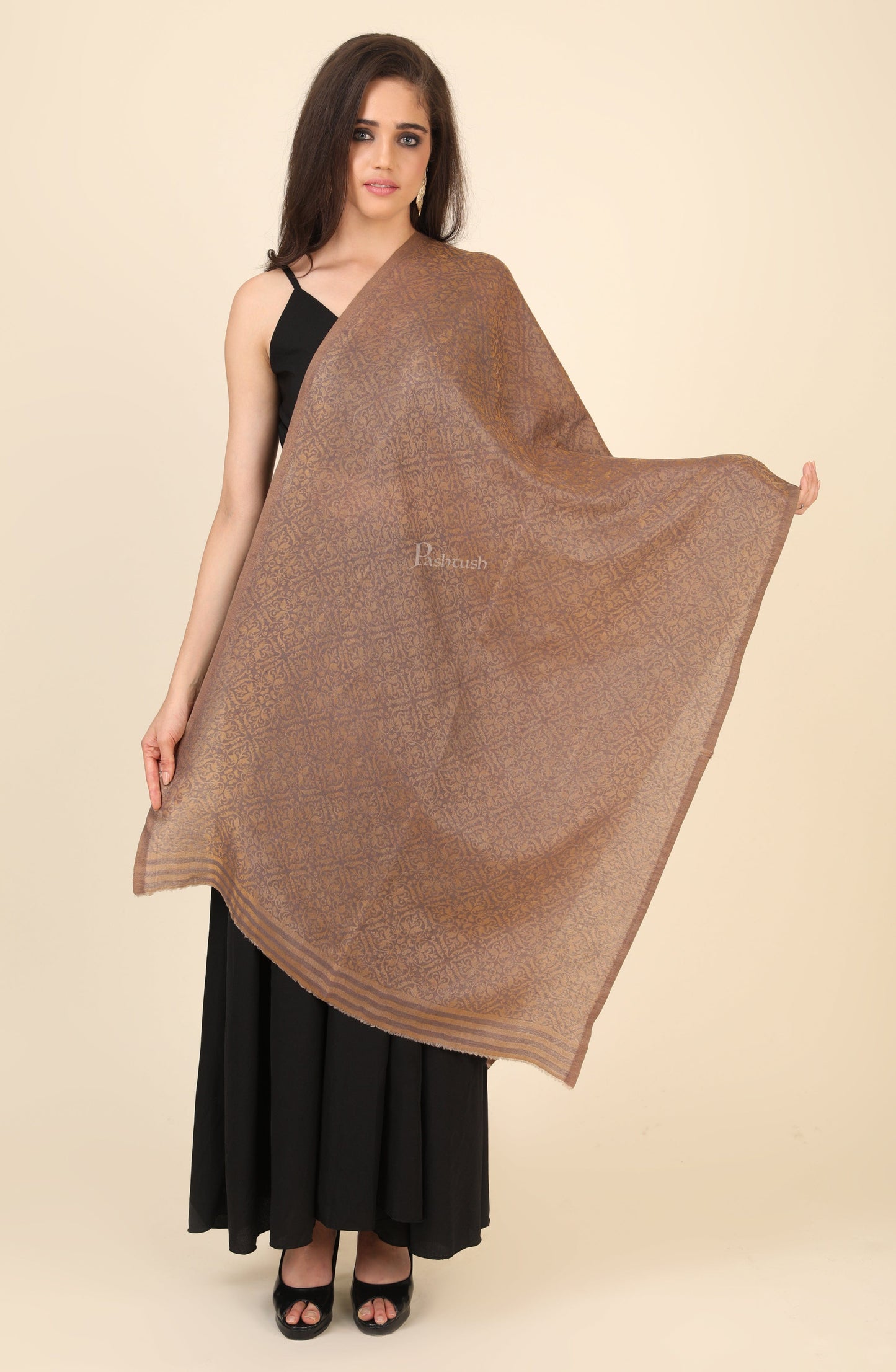 Pashtush India Gift Pack Pashtush His and Her Gift Set of Mens Extra Fine Wool Stole and Womens Twilight Shawl, Beige, Packaged in Keepsake Wooden Chester Gift Box