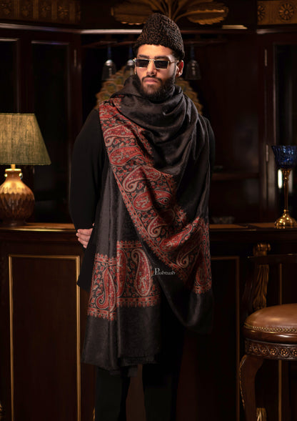 Pashtush India Gift Pack Pashtush His and Her Gift Set of Mens Fine Wool Shawl and Womens Faux Pashmina Shawl, Black and Navy Blue, Packaged in Keepsake Wooden Chester Gift Box