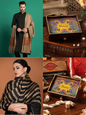 Pashtush India Gift Pack Pashtush His and Her Gift Set of Mens Fine Wool Shawl and Womens Stole, Taupe and Black, Packaged in Keepsake Wooden Chester Gift Box