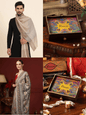 Pashtush India Gift Pack Pashtush His and Her Gift Set of Mens Fine Wool Stole and Womens Bamboo Stole, Beige and Multicoloured, Packaged in Keepsake Wooden Chester Gift Box