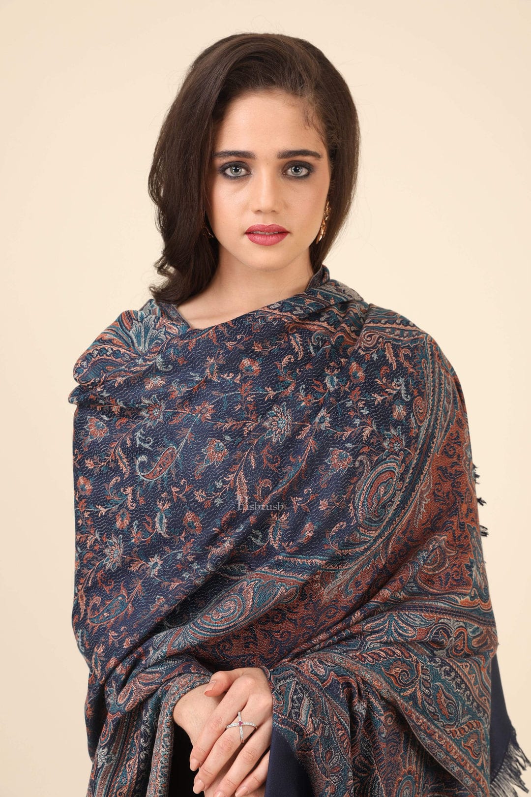 Pashtush India Gift Pack Pashtush His And Her Gift Set of Mens Fine Wool Stole and Womens Jamawar Shawl, Premium Gift Box Packaging, Taupe and Blue