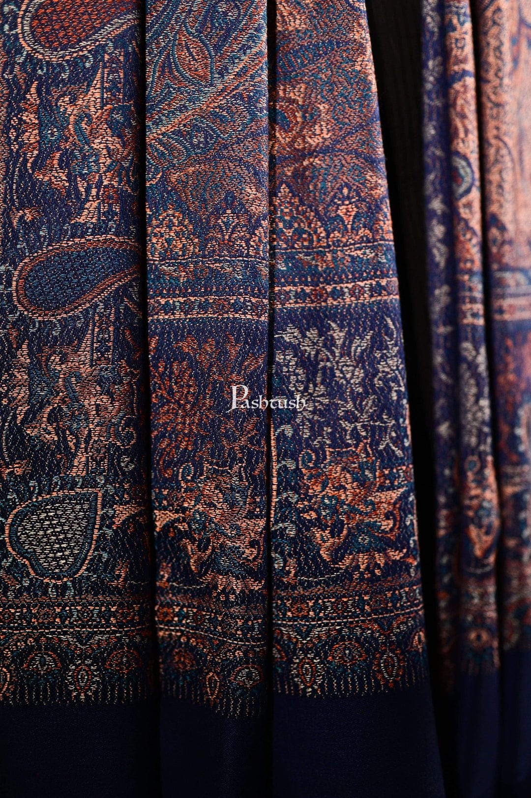 Pashtush India Gift Pack Pashtush His and Her Gift Set of Mens Jamawar Stole and Womens Bamboo Stole, Navy Blue and Multicoloured, Packaged in Keepsake Wooden Chester Gift Box