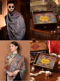 Pashtush India Gift Pack Pashtush His and Her Gift Set of Mens Jamawar Stole and Womens Bamboo Stole, Navy Blue and Multicoloured, Packaged in Keepsake Wooden Chester Gift Box