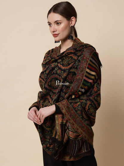 Pashtush India Gift Pack Pashtush His And Her Gift Set Of Pure Wool Reversible Stole And Extra Fine Ethnic Shawl With Wooden Chester Box, Multicolour