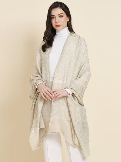 Pashtush India Gift Pack Pashtush His And Her Gift Set Of Pure Wool Ring Shawl And Twilight Metallic Weave Shawl With Wooden Chester Box, Beige and Ivory