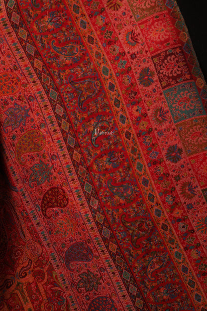 Pashtush India Gift Pack Pashtush His And Her Gift Set Of Pure Wool Stole and Shawl With Wooden Chester Box, Multicolour and Red