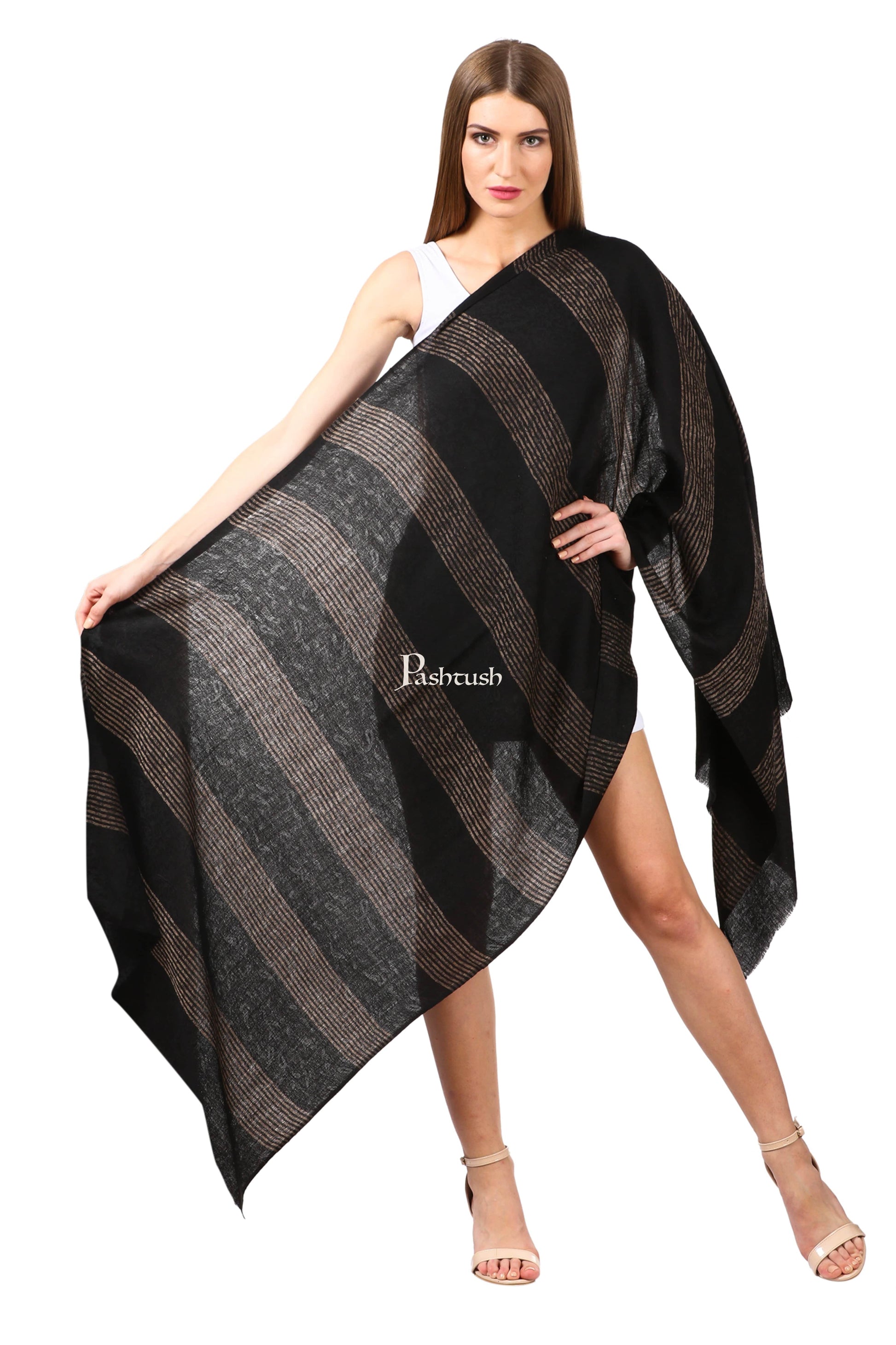 Pashtush India Gift Pack Pashtush His And Her Gift Set Of Reversible Stripe Design Stoles With Premium Gift Box Packaging, Bottle Green and Black