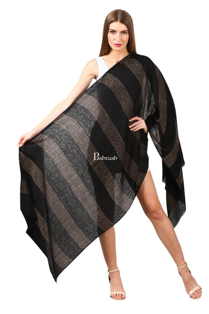 Pashtush India Gift Pack Pashtush His And Her Gift Set Of Reversible Stripe Design Stoles With Premium Gift Box Packaging, Bottle Green and Black