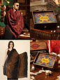 Pashtush India Gift Pack Pashtush His and Her Gift Set of Twilight Stole and Shawl, Maroon and Black, Packaged in Keepsake Wooden Chester Gift Box
