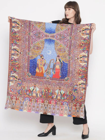 Pashtush India Gift Pack Pashtush His And Her Set Of 100% Pure Wool Printed Stole and Shawl With Wooden Chester Box, Multicolour