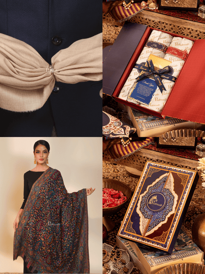 Pashtush India Gift Pack Pashtush His And Her Set Of 100% Pure Wool Shawls, Premium Gift Box Packaging, Beige and Black