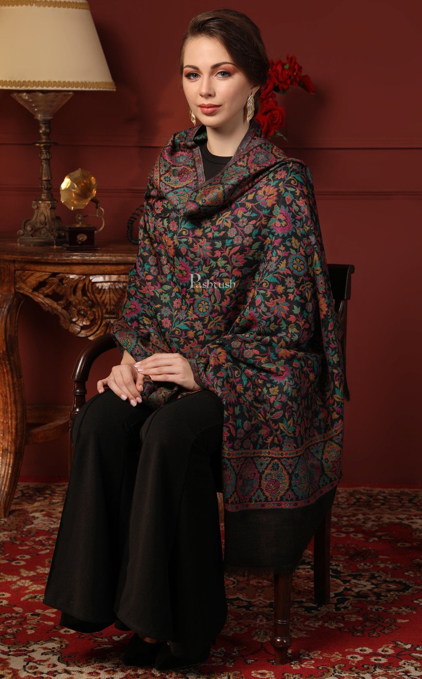 Pashtush India Gift Pack Pashtush His And Her Set Of 100% Pure Wool Shawls, Premium Gift Box Packaging, Taupe and Black