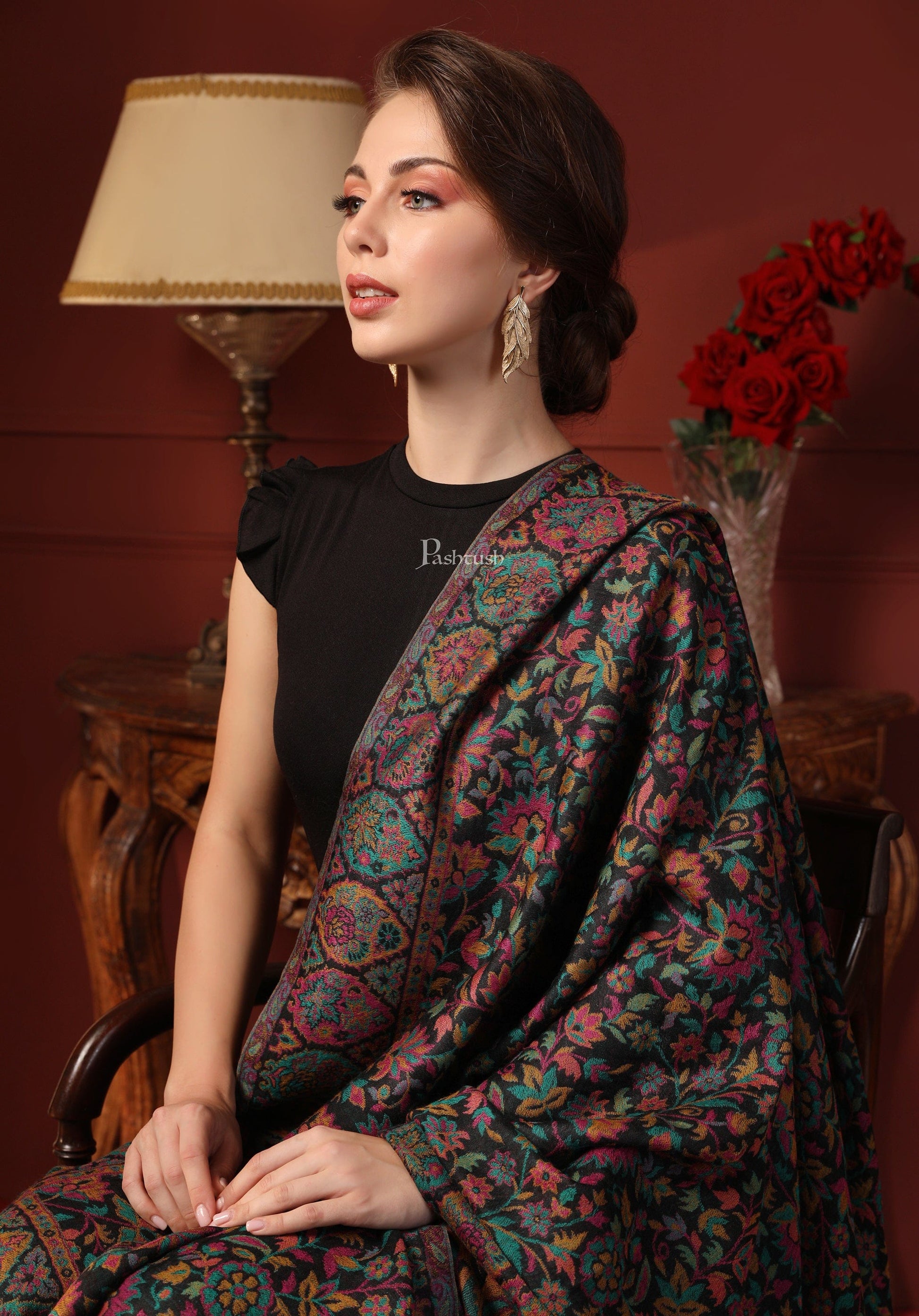 Pashtush India Gift Pack Pashtush His And Her Set Of 100% Pure Wool Shawls, Premium Gift Box Packaging, Taupe and Black