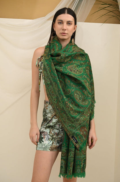 Pashtush India Gift Pack Pashtush His And Her Set Of 100% Pure Wool Shawls, Premium Gift Box Packaging, Taupe and Green