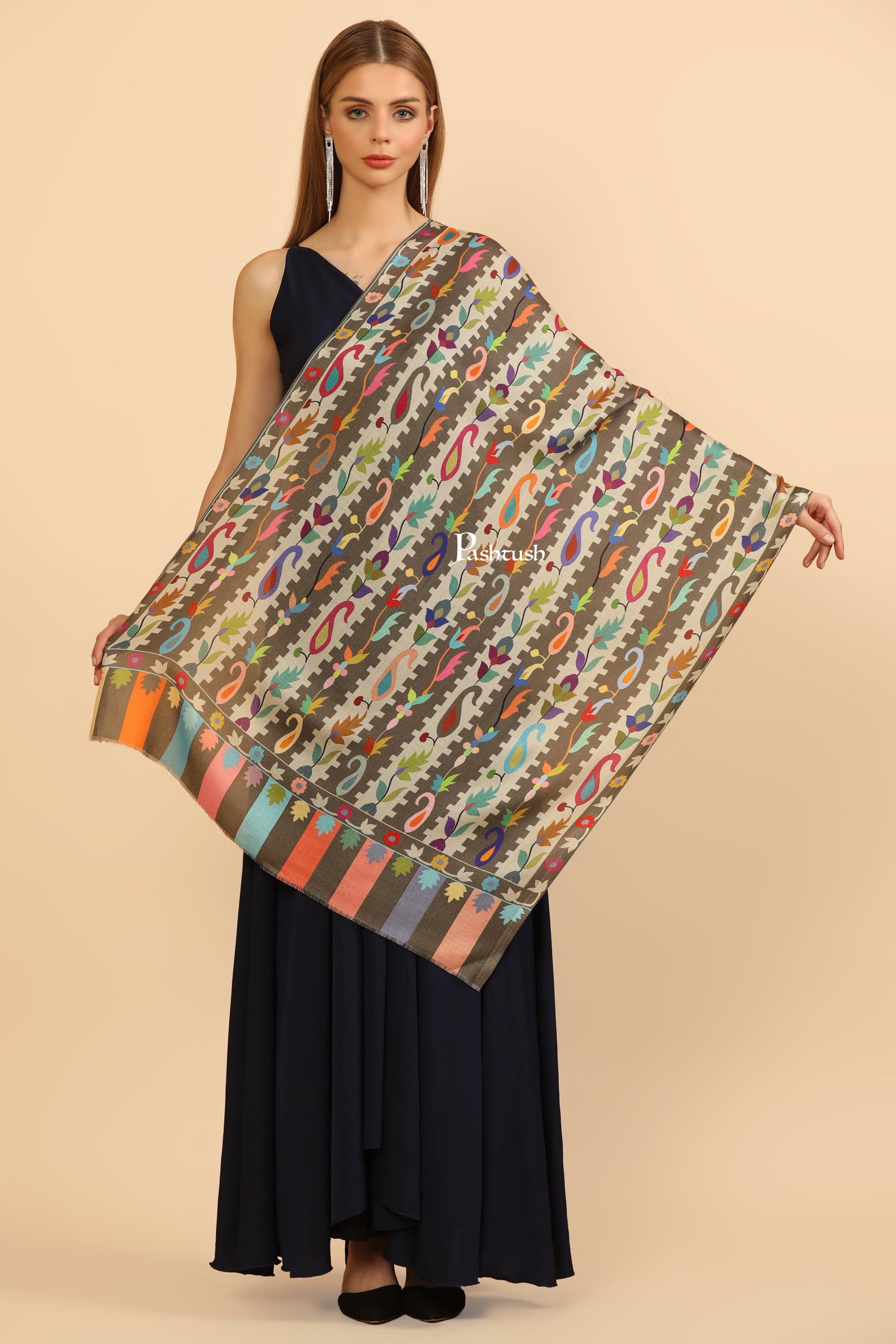 Pashtush India Gift Pack Pashtush His And Her Set Of Bamboo Stoles, Premium Gift Box Packaging, Black and Multicoloured
