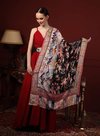 Pashtush India Gift Pack Pashtush His And Her Set Of Bamboo Stoles, Premium Gift Box Packaging, Black and Multicoloured