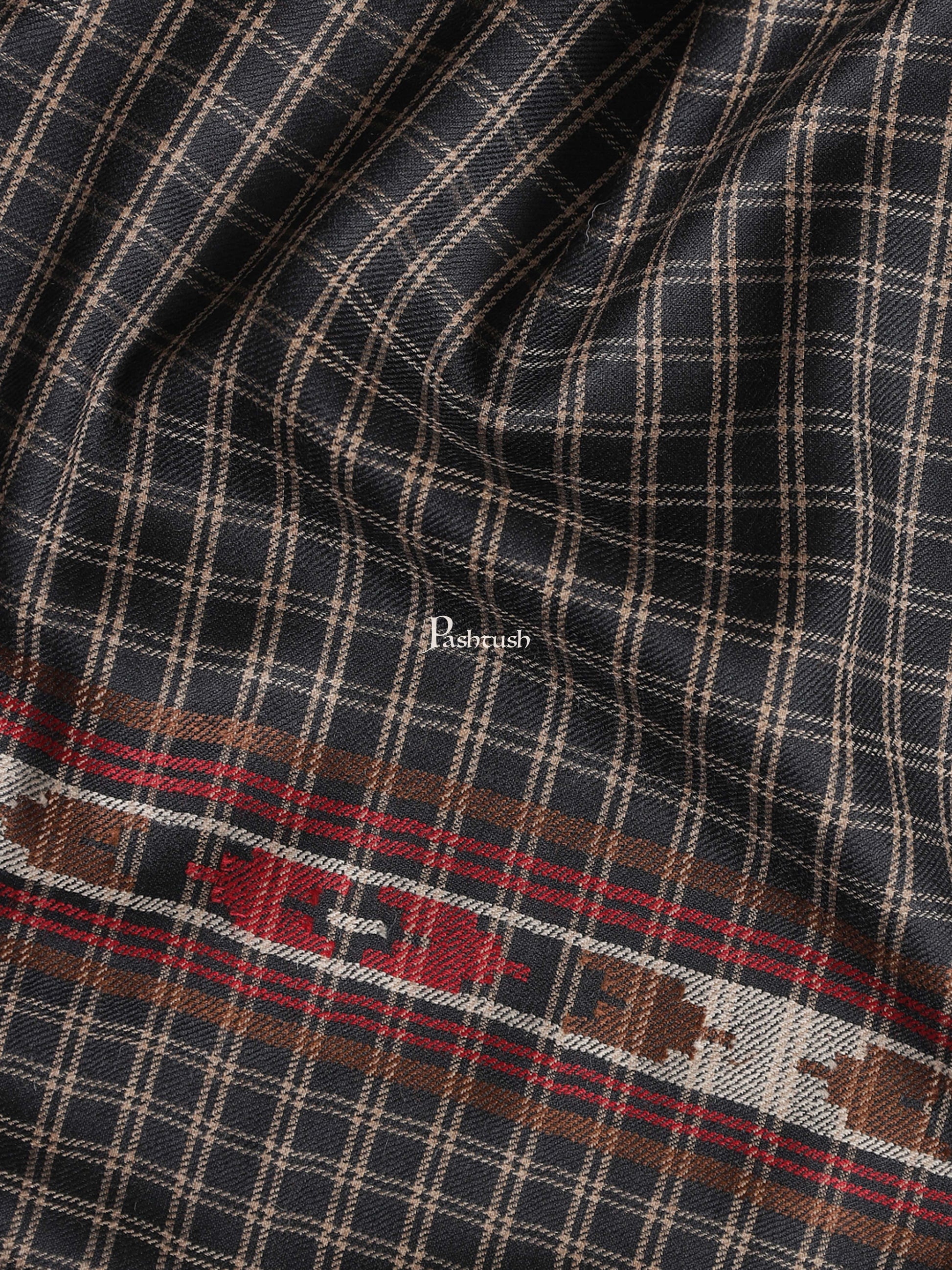 Pashtush India Gift Pack Pashtush His And Her Set Of Fine Wool Checkered Stole and Shawl With Premium Gift Box Packaging, Black and Red