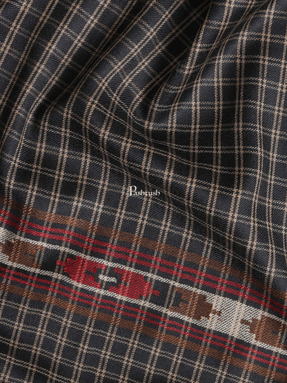 Pashtush India Gift Pack Pashtush His And Her Set Of Fine Wool Checkered Stole and Shawl With Premium Gift Box Packaging, Black and Red